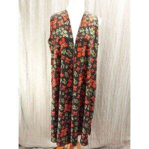 LuLaRoe Sleeveless Black and Red Floral Print Duster Womens Size Medium